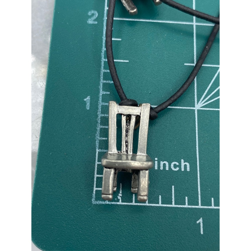 Necklace Silver Miniature Chair Charm Black Cord Unique Quirky Unusual Goth Odd - Picture 6 of 12